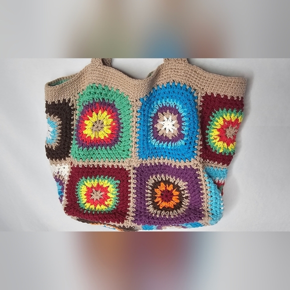 Urban Outfitters Crochet Knit Granny Floral Daisy Colorful Bag Boho Hippie - Picture 6 of 13